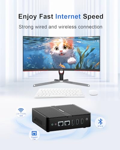 Lüfterloses Mini Computer Desktop PC der 12. Gen, Celeron J6412, Büro-PC W 11 pro, 16GB D4 RAM 256GB SSD, 2x HD, DP, 4K Output, Dual Lan, 2x RS232 COM, USB, Dual Band Wifi, BT4.2, Kleines Gehäuse – Bild 6