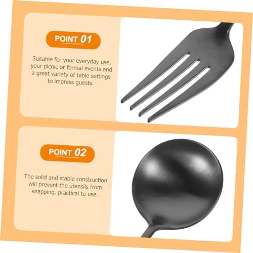 Stainless Steel Serving Set - Black Forks Spoons