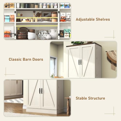 Farmhouse-Kitchen-Pantry-Cabinet-71-Tall-Storage-Cabinet-with-Adjustable-Shelves-4-Barn-Doors-Drawer-Rustic-Wood-Cupboard-for-Kitchen-Dining-Room-Living-Room-White Farmhouse Kitchen Pantry Cabinet 71 Tall Storage Cabinet with Adjustable Shelves 4 Barn Doors Drawer Rustic Wood Cupboard for Kitchen Dining Room Living Room White