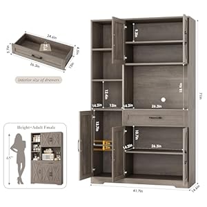   HOSTACK-71-Tall-Kitchen-Pantry-Storage-Cabinet-Farmhouse-Food-Pantry-Cabinet-with-Microwave-Stand-Barn-Doors-Kitchen-Hutch-Cabinet-with-Large-Drawer-and-Shelves-for-Dining-Room-Ash-Grey