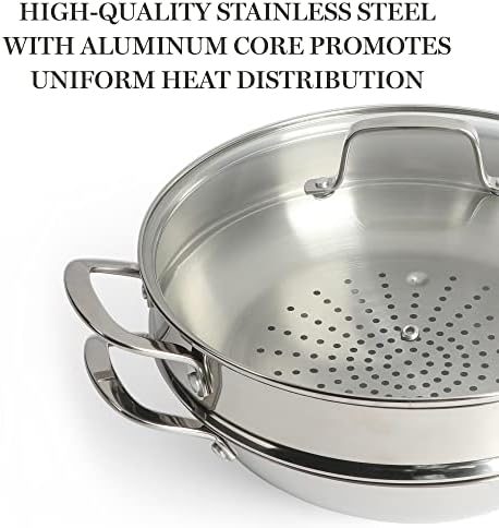 Martha Stewart 12-inch Stainless Steel Pan with Steam Durable and Shiny