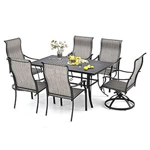 HAPPATIO Patio Dining Set7 Piece Outdoor Dining SetPatio Furniture Sets2 Swivel Dining Chairs4 RegDining ChairsTextilene Furniture Set for PatioYardPool Gray
