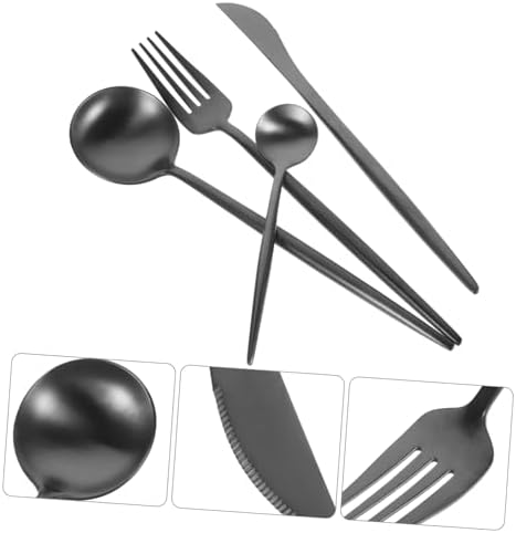 Stainless Steel Serving Set - Black Forks Spoons