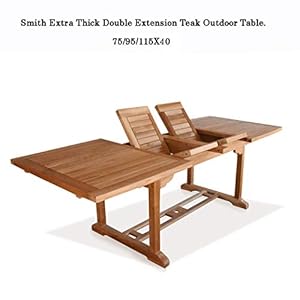  New-11pc-Indonesian-Grade-A-Teak-Outdoor-Dining-Set-Extra-Thick-Rectangle-Double-Extension-Teak-Table-118x40-10-Java-Teak-Stacking-Dining-Chairs-Fine-Sanded-Natural-Finish