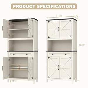 69" Farmhouse Storage Cabinet with Drawer, 6-Tier Tall Kitchen Pantry Cabinet, Large Wood Storage Cabinet with 4 Barn Doors and Adjustable Shelves, Cabinet with Storage for Living Room, Kitchen,Black 69 Farmhouse Storage Cabinet with Drawer 6 Tier Tall Kitchen Pantry Cabinet Large Wood Storage Cabinet with 4 Barn Doors and Adjustable Shelves Cabinet with Storage for Living Room KitchenBlack