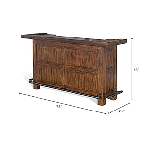 Pemberly row 78 farmhouse wood freestanding island home bar unit stemware rack wine rack storage cabinets for kitchen and basements in mahogany brown  urban country home decor