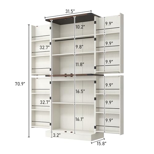 Farmhouse-Kitchen-Pantry-Cabinet-71-Tall-Storage-Cabinet-with-Adjustable-Shelves-4-Barn-Doors-Drawer-Rustic-Wood-Cupboard-for-Kitchen-Dining-Room-Living-Room-White Farmhouse Kitchen Pantry Cabinet 71 Tall Storage Cabinet with Adjustable Shelves 4 Barn Doors Drawer Rustic Wood Cupboard for Kitchen Dining Room Living Room White