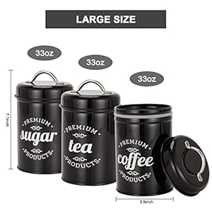   3-Piece-Food-Jars-Canisters-Sets-Airtight-Coffee-Container-Tea-Organizer-And-Sugar-Canister-Rustic-Farmhouse-Decor-for-Kitchen-Countertop-Black