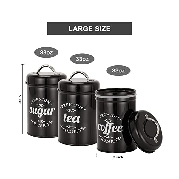   3-Piece-Food-Jars-Canisters-Sets-Airtight-Coffee-Container-Tea-Organizer-And-Sugar-Canister-Rustic-Farmhouse-Decor-for-Kitchen-Countertop-Black