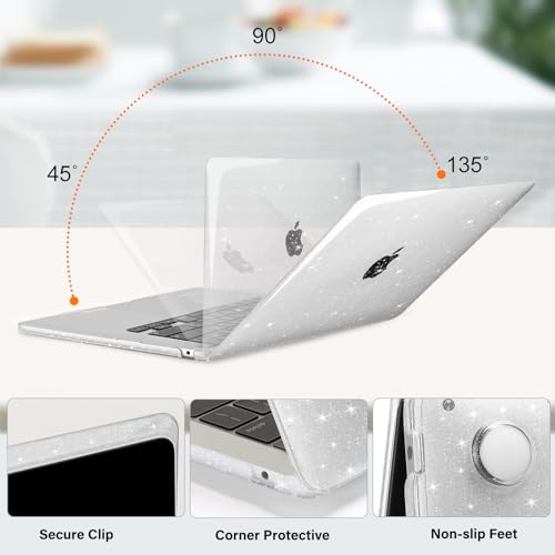 MOSISO Hülle Kompatibel mit MacBook Air 15 2023 2024 M3 A3114 M2 A2941 Retina Display & Touch ID, Glitter Sparkling Plastik Hartschale Schutzhülle &Tastaturschutz & Displayschutz, Transparent – Bild 5