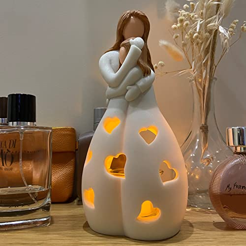 Gifts for Mom from Daughter – Mothers Day Candleholder Statue with Flickering LED Light | Birthday Gift for Mom | Unique Present with Greeting Card | Seasonal Home Décor (Light Brown) - Image 4