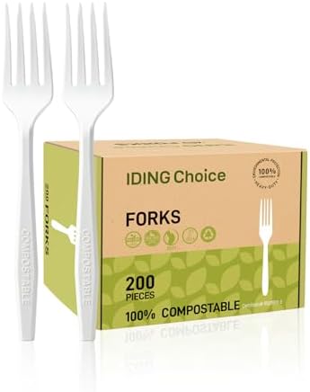 IDING Choice Compostable Forks 200 Count BPA Free Eco Friendly Heavyweight