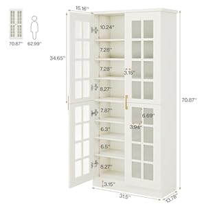 Tribesigns 71 Tall Storage Cabinet with Doors Kitchen Pantry Cabinet with Adjustable Shelves Kitchen Cupboard Food Pantry Floor Storage Cabinet for Living Room Bathroom Office White