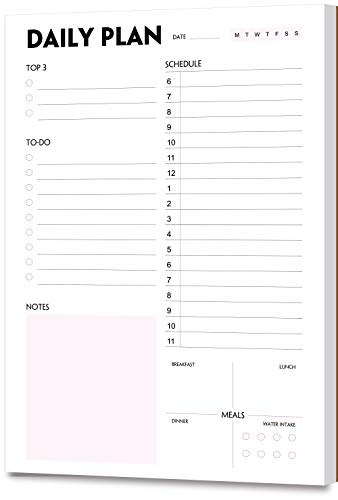 Daily Planner Pad - A5 Calendar, Scheduler, Organizer with Priority, To Do List, Appointments, Notes, Meals and Water Intake Tracker, 50 Undated Tear-Off Sheets, 14.8x21.5cm