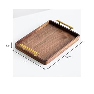   VISIBLE-Brand-Solid-Walnut-Wooden-Serving-Tray-1-Pcs-with-Brass-Gold-HandlesPerfect-for-Coffee-Desserts-Cakes-Tea-Cups-Home-Restaurant-Hotel-Farmhouse-Serving-TrayMedium