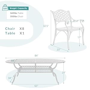   MEETWARM-9-Piece-Outdoor-Patio-Dining-Set-8-Outdoor-Dining-Chairs-and-1-Oval-Table-with-2-Umbrella-Hole-All-Weather-Cast-Aluminum-Patio-Funiture-Set-for-Backyard-Garden-PatioWhite
