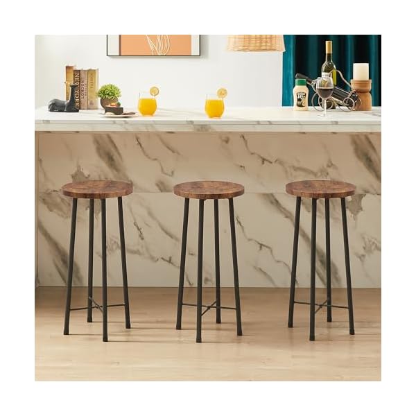 Vecelo small bar table and chairs round bistro sets with 2 barstools 3 piece pub dining furniture counter height wood top for breakfast dinner coffee nap conference easy assembly brown  urban country home decor