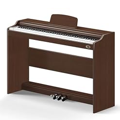 Rosen P35 Piano numérique pour débutant 88 touches avec support de meubles, piano électrique portable marron, unité à 3 pédales - Les Beatles, Paul McCartney, John Lennon, RIngo Starr, George Harrison