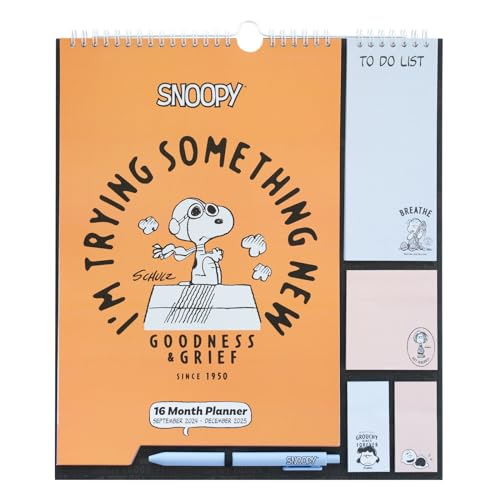 Grupo Erik Snoopy Wall Planner 2025 | Monthly Planner 16 Months Sep 2024 - Dec 2025 | 11.8 x 13.4 inches - 30 x 34 cm | With Stickers/Pen/Shopping List | Snoopy Gifts | Snoopy Merchandise