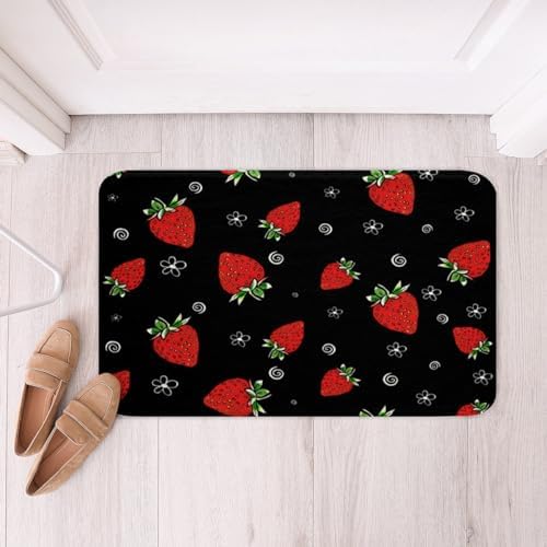 Feelyou Strawberry Bath Rug 16x24 Non-Slip Shaggy Carpet