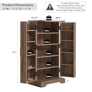 47" Kitchen Pantry, Farmhouse Storage Cabinet with Barn Doors, Organizer and Adjustable Shelves, Rustic Wood Cupboard for Kitchen, Dining Room, Bathroom and Hallway, Rustic Brown 47 Kitchen Pantry Farmhouse Storage Cabinet with Barn Doors Organizer and Adjustable Shelves Rustic Wood Cupboard for Kitchen Dining Room Bathroom and Hallway Rustic Brown