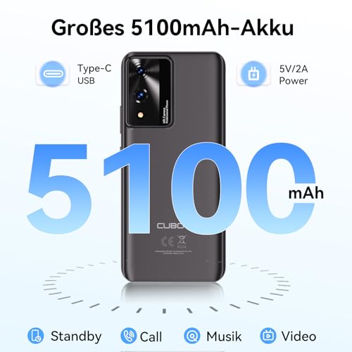 CUBOT A10 Handy Ohne Vertrag, 12GB + 128GB / 1TB erweiterbar, Android 14 Smartphone, 6.56 Zoll Display, 5100mAh Akku 48MP Hauptkamera Octa Core Prozessor Dual 4G SIM, OTG, Face ID, GPS Blau – Bild 6