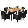 Flamaker 7 Piece Patio Dining Set Outdoor Acacia Wood Table and Chairs with Soft Cushions Wicker Patio Furniture for Deck Backyard Garden