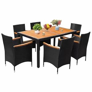 Flamaker 7 Piece Patio Dining Set Outdoor Acacia Wood Table and Chairs with Soft Cushions Wicker Patio Furniture for Deck, Backyard, Garden Flamaker 7 Piece Patio Dining Set Outdoor Acacia Wood Table and Chairs with Soft Cushions Wicker Patio Furniture for Deck Backyard Garden