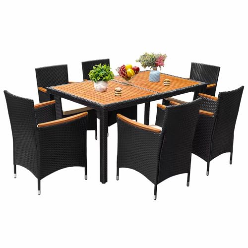 Flamaker-7-Piece-Patio-Dining-Set-Outdoor-Acacia-Wood-Table-and-Chairs-with-Soft-Cushions-Wicker-Patio-Furniture-for-Deck-Backyard-Garden Flamaker 7 Piece Patio Dining Set Outdoor Acacia Wood Table and Chairs with Soft Cushions Wicker Patio Furniture for Deck Backyard Garden