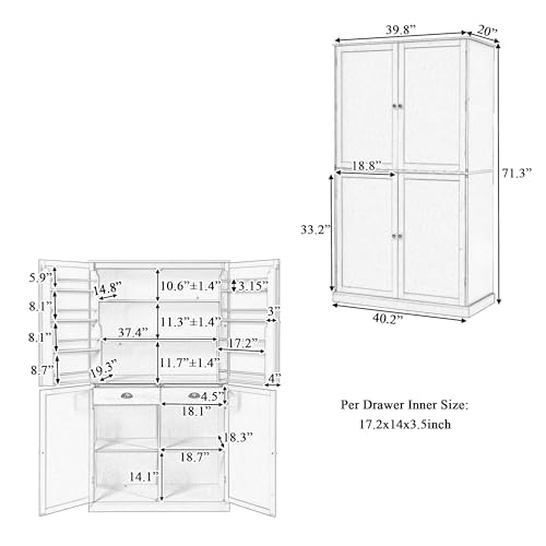 Merax-Tall-Kitchen-Storage-Cabinet-Pantry-Farmhouse-Freestanding-Large-Cupboard-with-2-Drawers2-Adjustable-Shelves8-Shelf-for-Dining-RoomWhite-713w-Door Merax Tall Kitchen Storage Cabinet Pantry Farmhouse Freestanding Large Cupboard with 2 Drawers2 Adjustable Shelves8 Shelf for Dining RoomWhite 713w Door