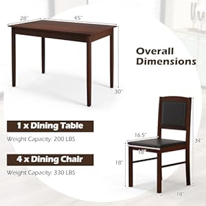  POWERSTONE-Farmhouse-Wood-Dining-Table-Set-for-4-Space-Saving-Kitchen-Table-4-Chairs-Paded-PU-Leather-Rectangular-5-Piece-Dining-Table-Set-4-Rubberwood-Legs-Chairs-for-Kitchen-Indoor-Dinner-Brown