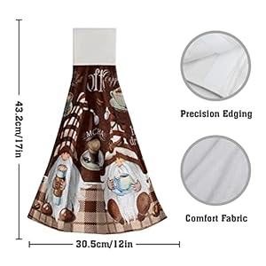 Coffee Gnomes Hanging Kitchen Towels Funny Gnome Brown Tie Hand Towel Tea Coffee Bar Decor Set of 2 Soft Absorbent Decorative Dishclothes for Home Farmhouse Office