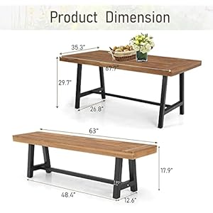MFSTUDIO 3 Pieces Outdoor Patio Dining Set,Acacia Wood Table Bench Furniture Set with 1 Rectangular Picnic Wooden Table and 2 Benches for Backyard, Garden, Lawn-Teak Color MFSTUDIO 3 Pieces Outdoor Patio Dining SetAcacia Wood Table Bench Furniture Set with 1 Rectangular Picnic Wooden Table and 2 Benches for Backyard Garden Lawn Teak Color