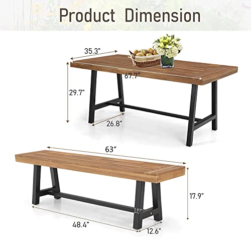 MFSTUDIO-3-Pieces-Outdoor-Patio-Dining-SetAcacia-Wood-Table-Bench-Furniture-Set-with-1-Rectangular-Picnic-Wooden-Table-and-2-Benches-for-Backyard-Garden-Lawn-Teak-Color MFSTUDIO 3 Pieces Outdoor Patio Dining SetAcacia Wood Table Bench Furniture Set with 1 Rectangular Picnic Wooden Table and 2 Benches for Backyard Garden Lawn Teak Color