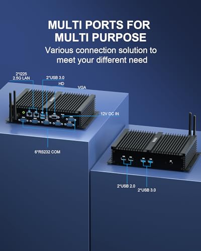 VENOEN Mini Industrie Computer i7 WIN11, Mini-PC Lüfterlos Core i7 8550U, 6X RS232 COM, Dual Band Wi-fi, 2X 2.5Gbe Industrie PC 32GB RAM 512B SSD, HD/VGA, Lüfterlose Industrie PC 12V – Bild 4