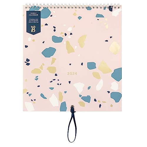 Busy B Family Monthly Calendar January to December 2024 - Terrazzo - Family Calendar 2024 with 6 Column layout for family schedules & birthdays, Monthly Pockets, Stickers & Holiday Planner