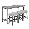 4 Piece Bar Table Set Dining Bar Table and Chairs Set with Power Outlet Industrial Breakfast Table with 3 Padded Stools Rustic Bar Kitchen Dinning Room Living Room Grey
