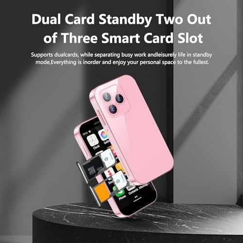 ATEVENSE Kleines Smartphone 15MINI Mini Smartphone 4G entsperrt mit 3.0“ HD Display, 2000mAh Akku, Ultradünnem Gehäuse, 5MP Kamera, Dual SIM, 32GB Rom Kinder Rosa – Bild 3