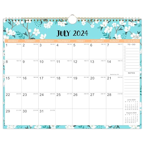 Calendar 2024-2025 - 18 Monthly Wall Calendar with Thick Paper, 2024-2025 Calendar, 37 x 29 cm, July 2024 - December 2025, Twin-Wire Binding Hanging Hook Large Mixed Color Ruled Blocks