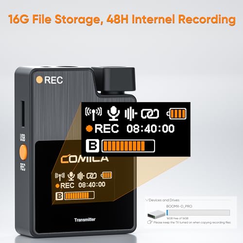 comica BoomX-D2 Pro kabelloses Krawattenmikrofon, 2,4 G, Dual-Kanal, kabelloses Mikrofonsystem mit internem Speicher 16 G, Wireless Go Mikrofon für Interview YouTube Vlog TikTok – Bild 3