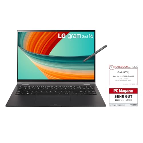 2023 LG Gram 16 Zoll Ultralight 2-in-1 Convertible Notebook & Tablet - 1.480g Intel Core i7 (16GB RAM, 1TB SSD, 16:10 IPS LCD Display mit Pen Touch, Thunderbolt 4, Win 11 Home, Mirametrix) - Schwarz – Bild 3