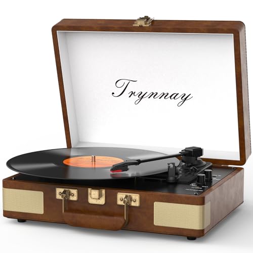 Trynnay Platine Vinyle 3 Vitesses Bluetooth Portable avec Haut-parleurs intégrés, Platine Vinyle, Son Audio amélioré, Cuir PU, Amande - Les Beatles, Paul McCartney, John Lennon, RIngo Starr, George Harrison Trynnay Platine Vinyle 3 Vitesses Bluetooth Portable avec Haut-parleurs intégrés, Platine Vinyle, Son Audio amélioré, Cuir PU, Amande