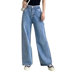 HDLTE Women Ripped Boyfriends Jeans Distressed High Waist Baggy Denim Pants Wide Leg Straight Trousers Y2k Streetwear Pants…