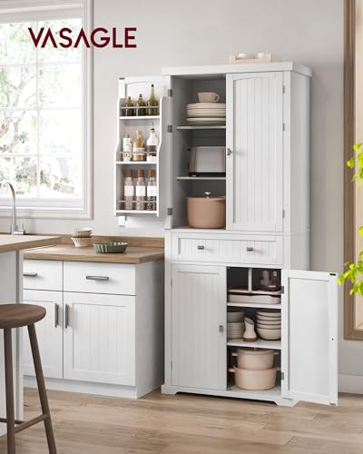 VASAGLE-Pantry-Cabinet-157-x-30-x-717-Inches-Freestanding-Tall-Cupboard-Storage-Cabinet-with-a-Drawer-2-Cabinets-4-Adjustable-Shelves-6-Door-Shelves-Living-Room-Kitchen-White-UBBC561P31V2 VASAGLE Pantry Cabinet 157 x 30 x 717 Inches Freestanding Tall Cupboard Storage Cabinet with a Drawer 2 Cabinets 4 Adjustable Shelves 6 Door Shelves Living Room Kitchen White UBBC561P31V2