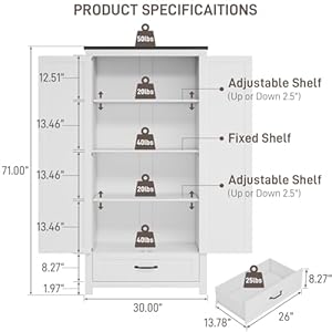 Kitchen Pantry Cabinet 71 Tall Farmhouse Kitchen Storage Cabinet with 2 Barn Doors Lock Versatile Food Pantry Cabinet with Adjustable Shelves and Drawer for Dining Room Kitchen White