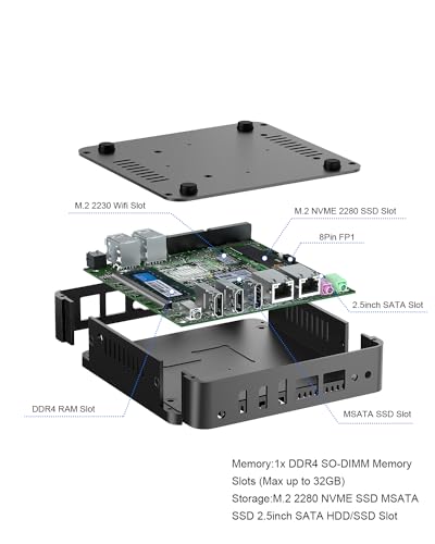 Lüfterloses Mini Computer Desktop PC der 12. Gen, Celeron J6412, Büro-PC W 11 pro, 16GB D4 RAM 256GB SSD, 2x HD, DP, 4K Output, Dual Lan, 2x RS232 COM, USB, Dual Band Wifi, BT4.2, Kleines Gehäuse – Bild 4