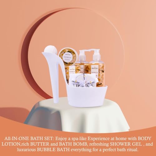 Luxury Spa Gifts for Women – 8 Pc Vanilla Scented Bath and Body Set with Bubble Bath, Lotion & More – Luxury Self Care Kit for Wife, Mom, Girlfriend, Birthday Gifts for Women by Draizee - Image 3