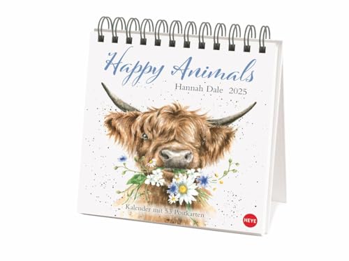 Hannah Dale: Happy Animals Premium-Postkartenkalender 2025: Die schönen Tierzeichnungen der britischen Künstlerin in einem kleinen Kalender zum ... mit 53 Postkarten (Postkartenkalender Heye)