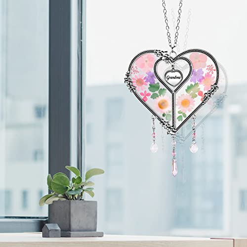 GUOER Heart Suncatcher with Pressed Flower Ornament Stained Glass Wind Chimes with Real Flowers,Birthday for Favorite Person (Grandma) - Image 8