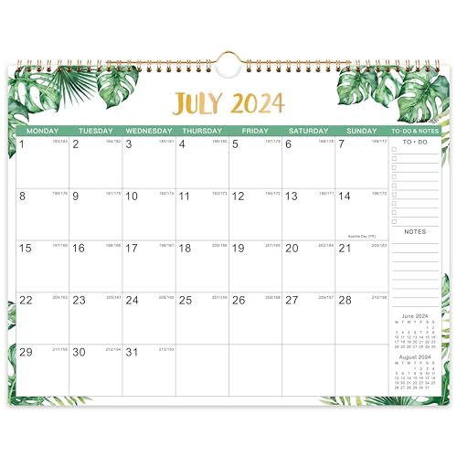 2024-2025 Calendar - Calendar 2024-2025 uk from Jul. 2024 - Dec. 2025,18 Month Calendar 2024-2025 with Large Ruled Blocks, Perfect for Planning and Organizing, 37.6 x 29 cm, Green Leaf